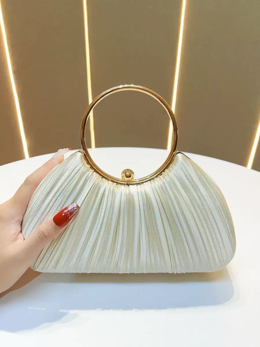 New Cross-Border Women's Handbag Pleated Evening Bag Party Dress Evening Bag Ring Ktv Princess Lady Bag