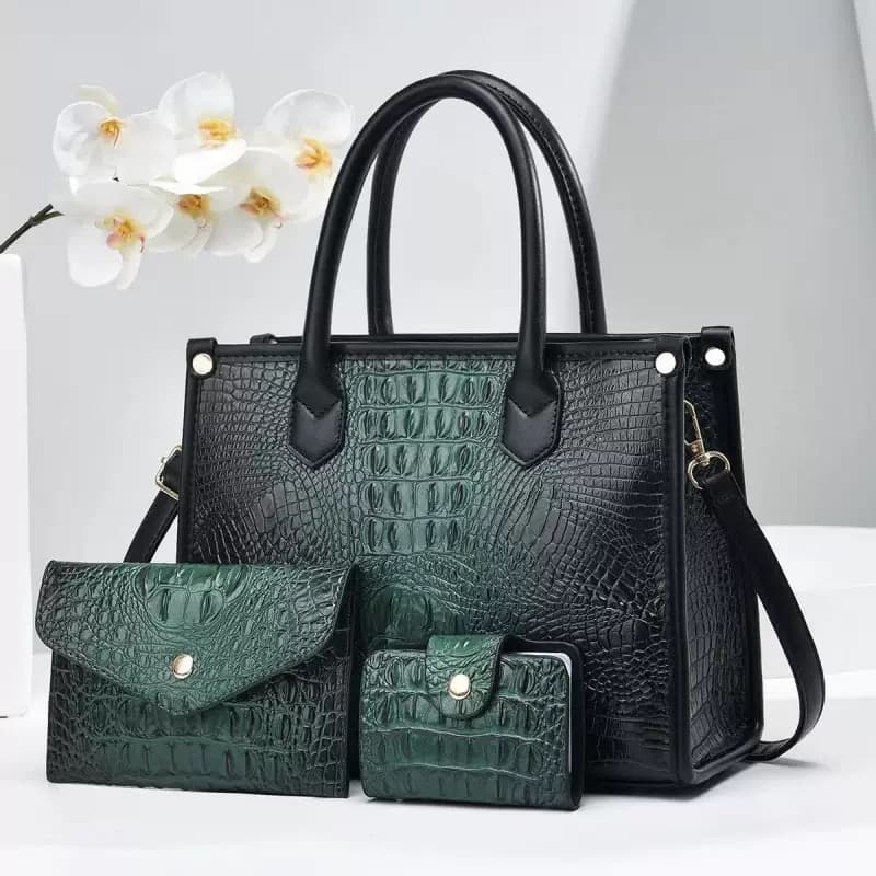 Three-Piece Set of Mother-In-Law Bags, Bright Leather Crocodile Pattern K-Style, Simple New Style Bags, Crossbody Large Bags, Women's Handbags