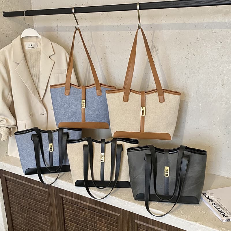 2025 New French Casual Retro Large Capacity Commuting Shoulder Bag Color Matching Western Style Tote Underarm