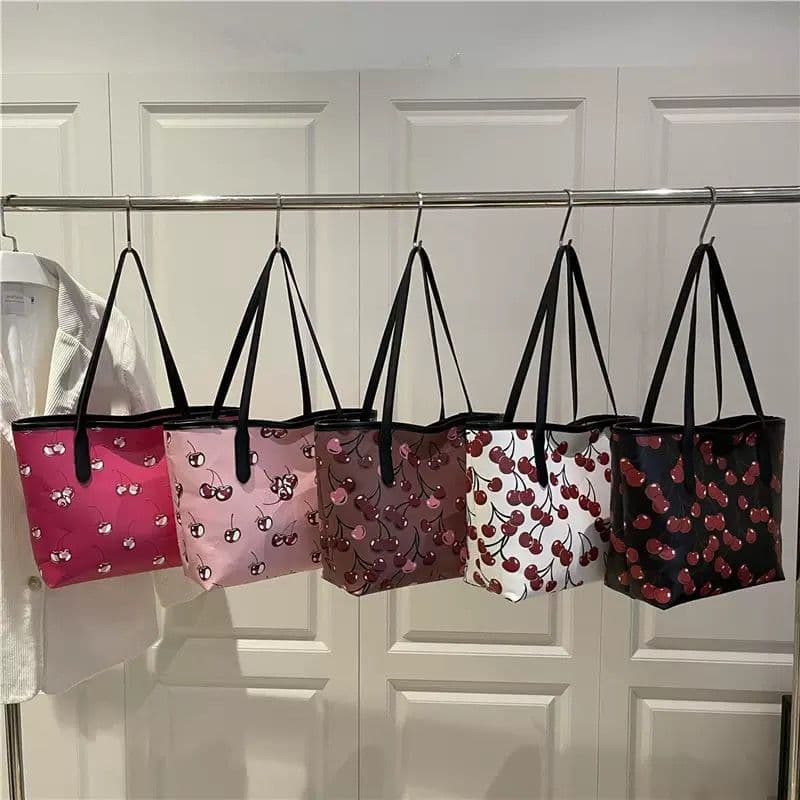 Cherry Print Tote Bag, Versatile Large Capacity, New Commuter Fashion, High-End Crossbody Shoulder Bag, Handbag