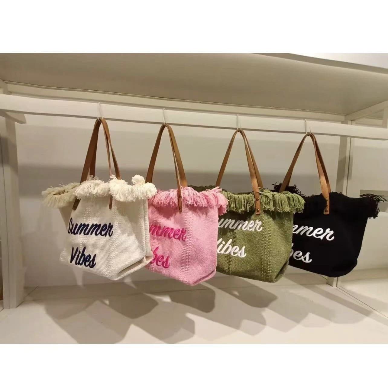 Large Capacity Bag Canvas Bag Embroidered Letter Tote Bag Handbag Women's Bag Woven Beach Bag Shoulder Bag