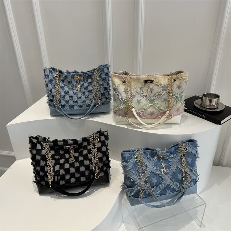 Wholesale Cross-Border Plaid Hand-Held Tote Bag Women's Bag Summer New Niche Large-Capacity Shoulder Bag Trendy Armpit Bag