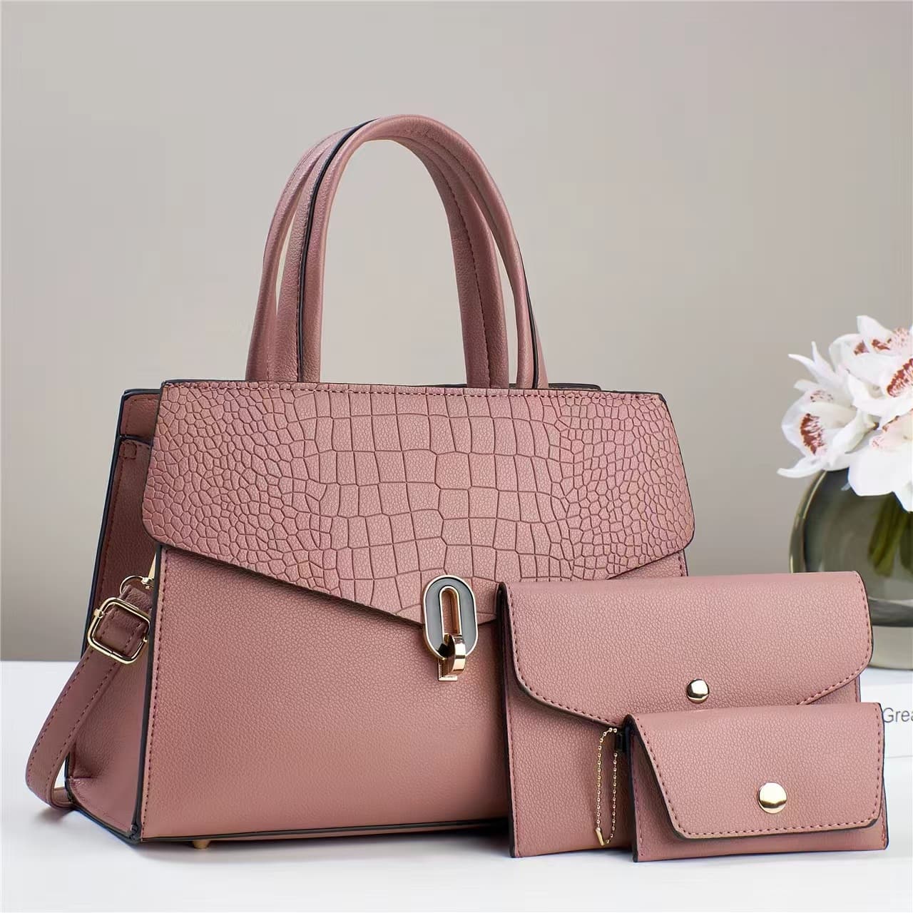 Taizhou women's bag atmospheric texture bag three-piece bag women's bag handbag shoulder slung bags