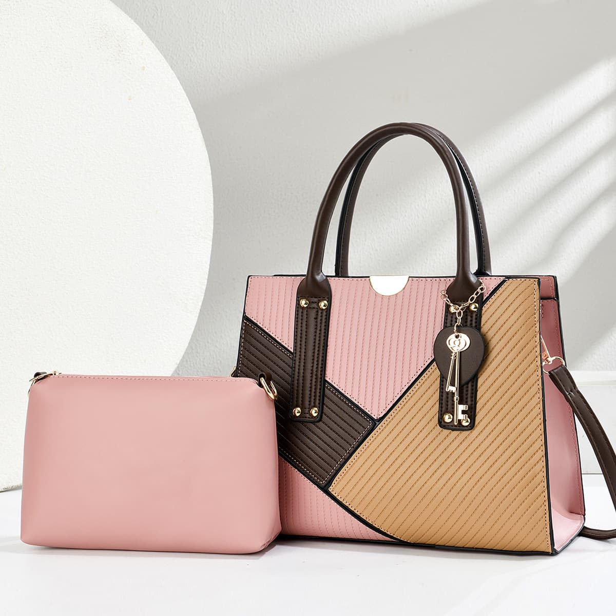 Popular women's bag new simple atmosphere Korean shoulder bag contrast color splicing practical handbag