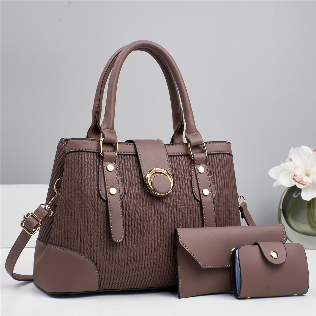Striped Handbag Bag Mother-In-Law Bag Three-Piece Set Fashionable Shoulder Crossbody Bag Women's Bag Classic Export Bag
