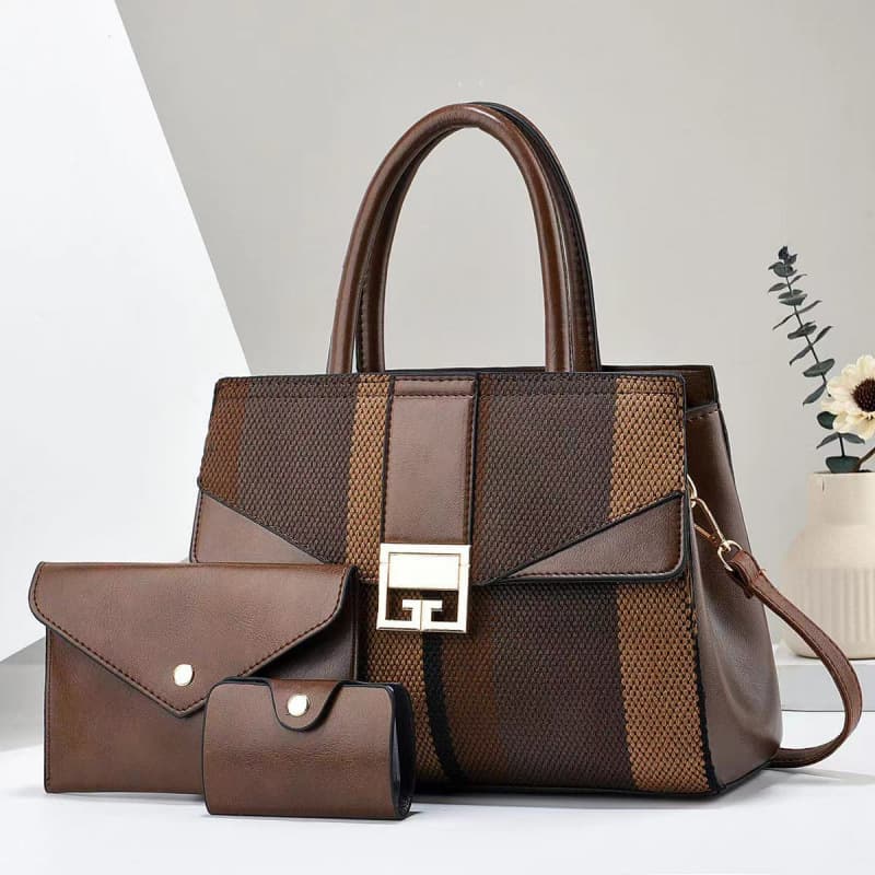 Foreign Trade Manufacturer Women's Bag Set Three-Piece Handbag Color Striped Trendy Bags