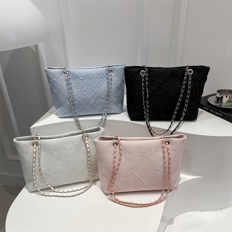 Wholesale High-End Plaid Hand-Held Tote Bag Women's Bag 2025 Summer New Large-Capacity Shoulder Bag Chain Crossbody Bag