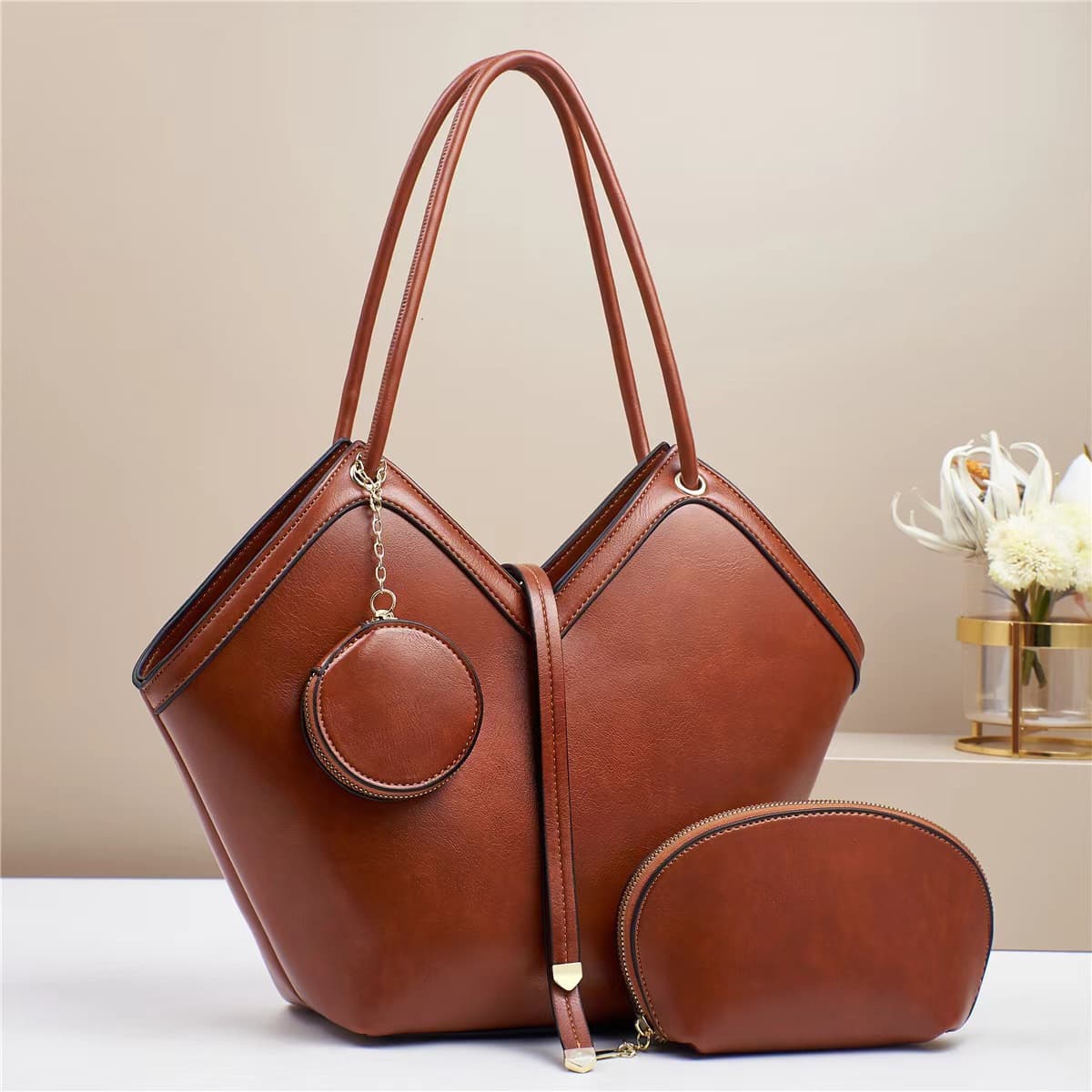 Bright Leather Bag Women's Three-Piece New Arrival Women's Handbag Autumn and Winter Large Capacity Commuting Single-Shoulder Crossbody