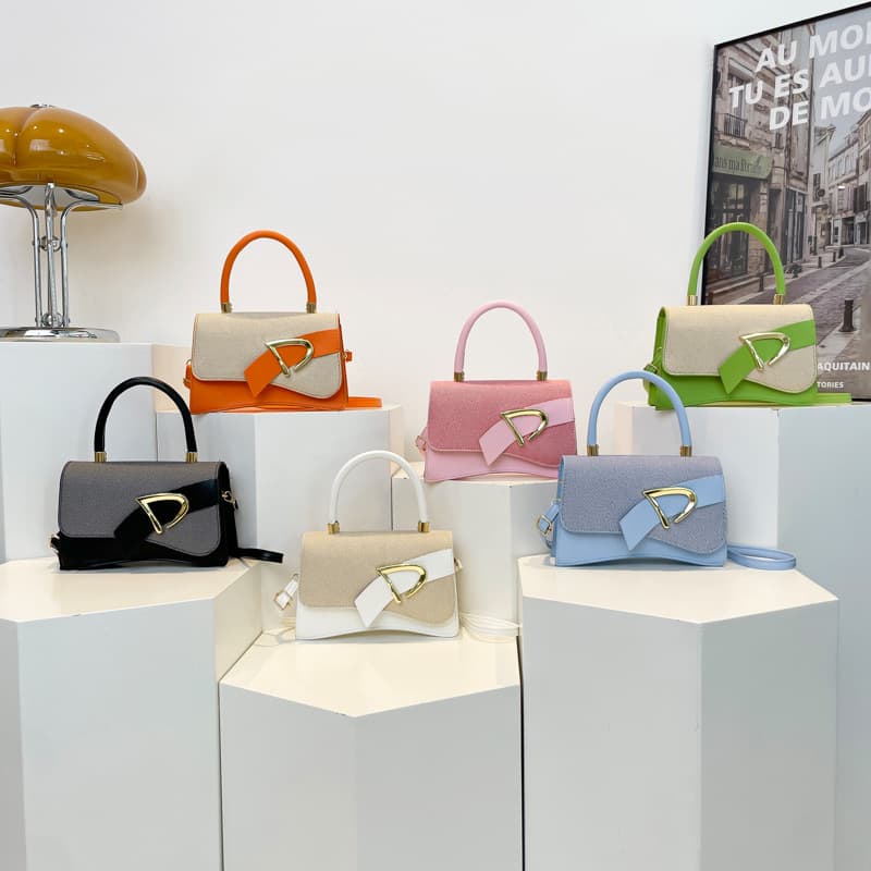 Light Luxury Contrasting Color Small Square Bag for Women New Belt Buckle Satchel Shoulder Bag High-End Fashion Splicing Crossbody Bag
