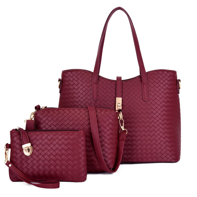 Four Seasons New Style Woven Mother-Daughter Bag Three-Piece Set Women's Bag Single Shoulder Handbag Crossbody Bag Wholesale Fashionable Versatile