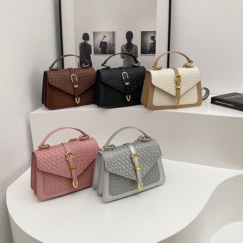 Fashionable Trendy Stitching Contrast Color Women's New Arrival Single Shoulder Crossbody Bag Retro Woven Small Square Bag Texturized handbag