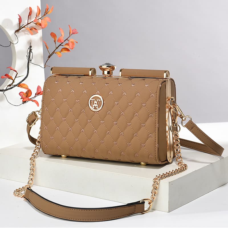 Foreign Trade Steel Clip Stereotype Women's Bag New Fashion Bright Leather Crossbody Bag Light Luxury Niche Shoulder Bag Texturized All-match Bag