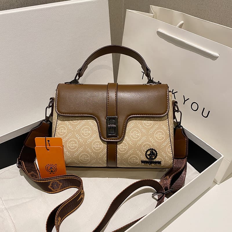 Fashion printed bag female new retro texture wild single shoulder women's bag small temperament commuter strike color Messenger bag