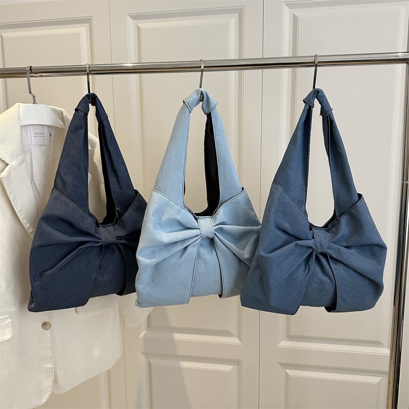 Wholesale Fashion Simple Portable Bow Bag Women's Bag Summer New Denim Shoulder Bag Casual Underarm Bag