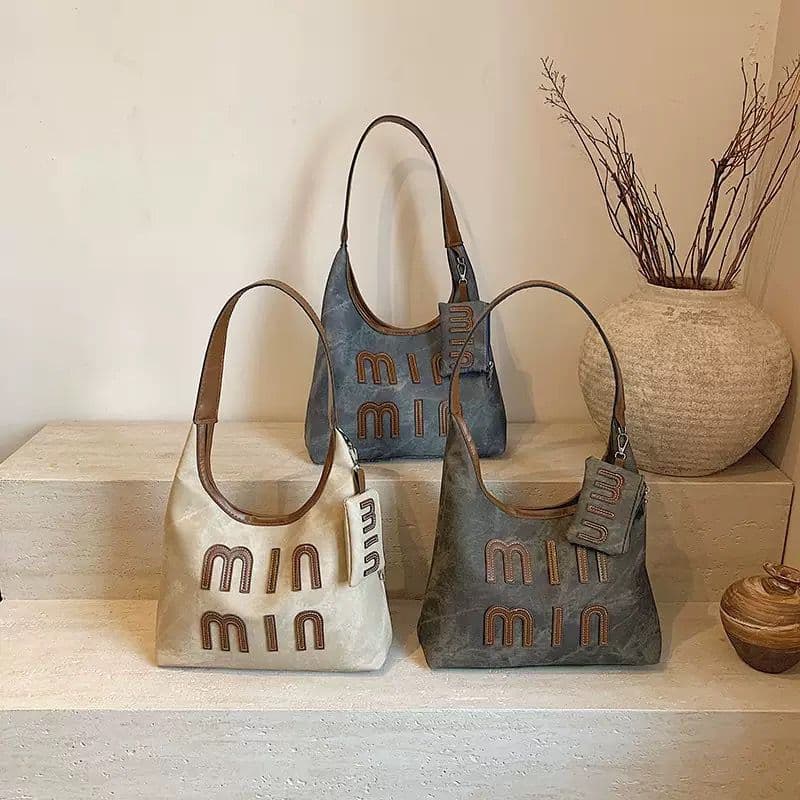 Vintage Large Capacity Hand Bag Women's Summer New Fashionable Shoulder Crossbody Bag Tote Bag Two-Piece Set
