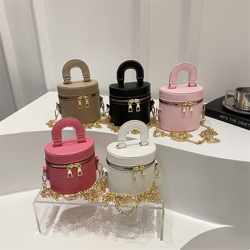 Wholesale Korean Style Double Zipper Portable Bucket Bag Women's Bag Summer New Arrival Light Luxury Shoulder Bag Trendy Chain Crossbody Bag