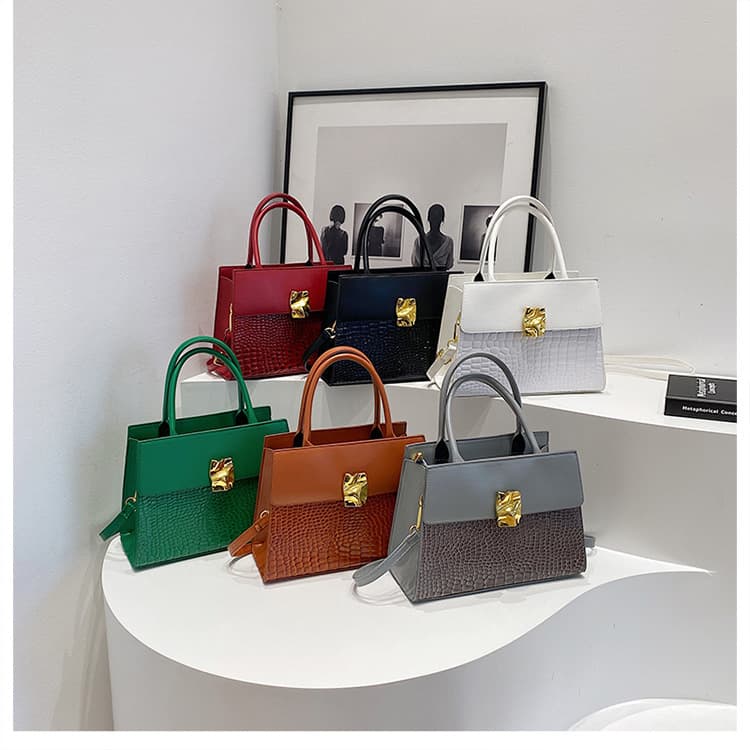 Retro Crocodile Pattern European and American Pure Color Lock New Trendy Casual Fashion One-Shoulder Crossbody Handbag for Women