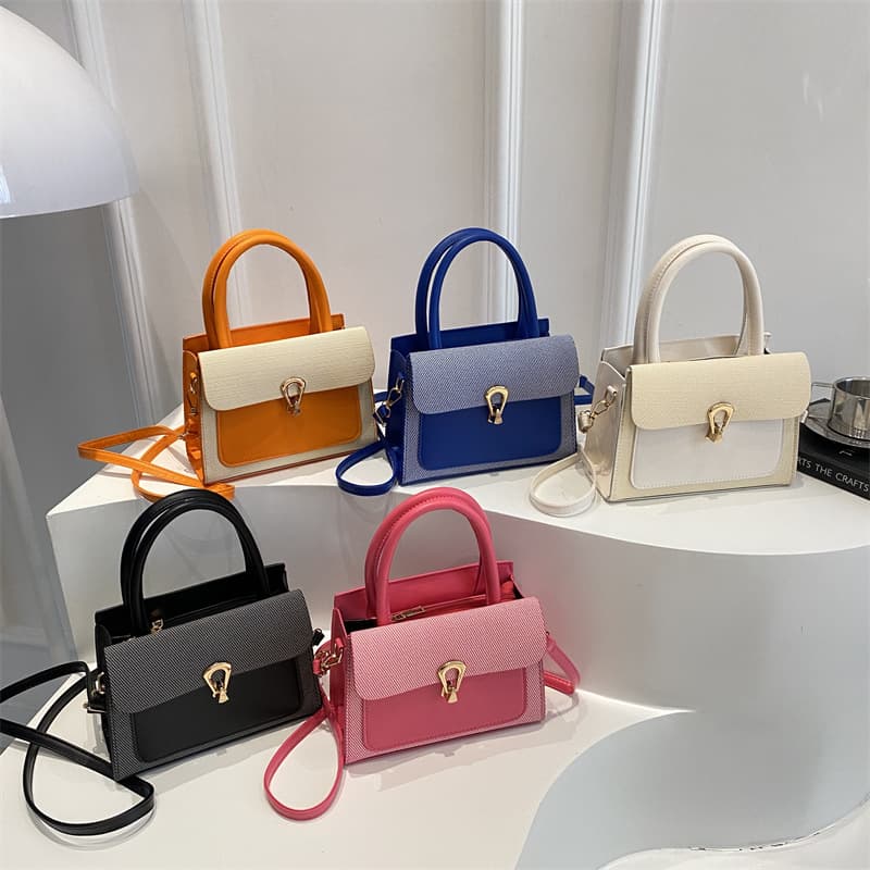 Wholesale High-End Texture Handheld Small Square Bag Women's Bag Summer New Style Light Luxury Contrasting Color Shoulder Bag Commuter Crossbody Bag