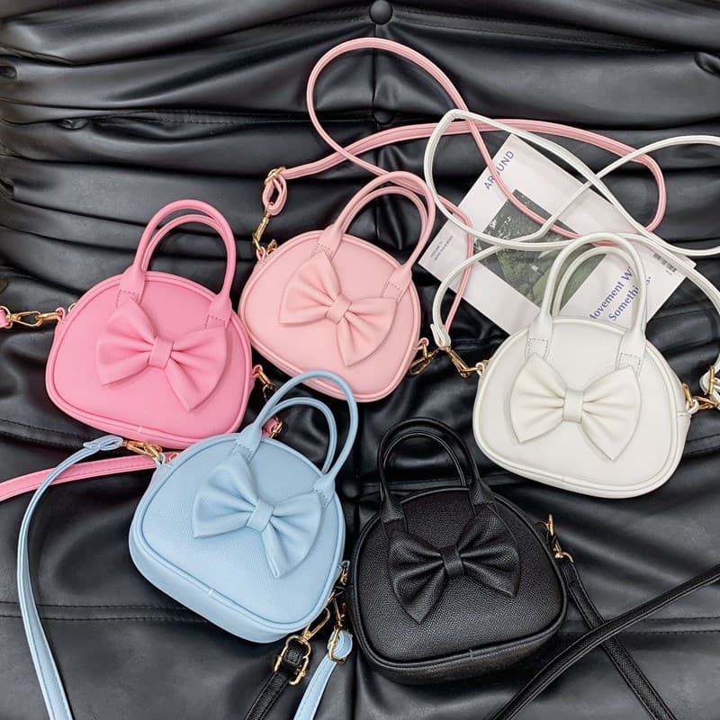 New Children's Bag Sweet and Cute Bow Little Girl Handbag Casual Solid Color Baby Crossbody Bag