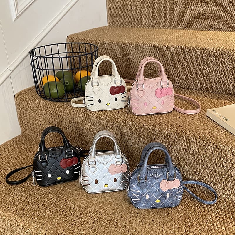 New Foreign Trade Kitty Cat Children's Cartoon Denim Quilted Handbag Japanese Ins Style Single Shoulder Crossbody Bag