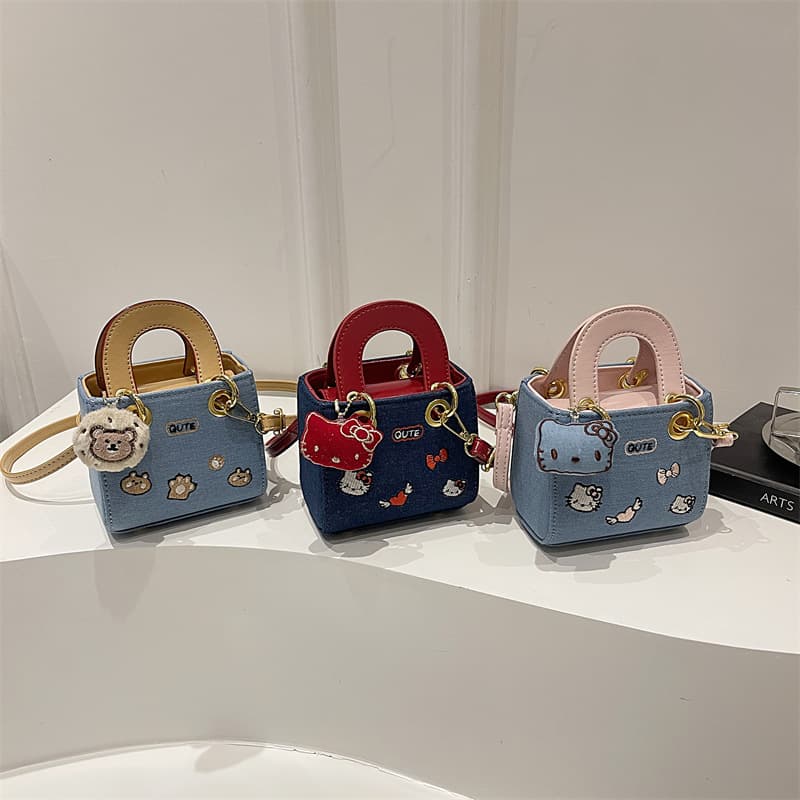 Cartoon cat embroidery men and girls shoulder bag cute mini baby handbag 2026 cross-border foreign trade children's bag