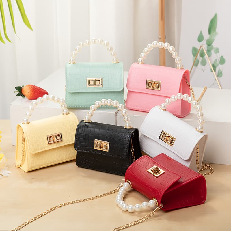 Crocodile Jelly Bag Cross Border Bag PVC Children's Handbag Coin Purse Wholesale Pearl Crossbody Bag