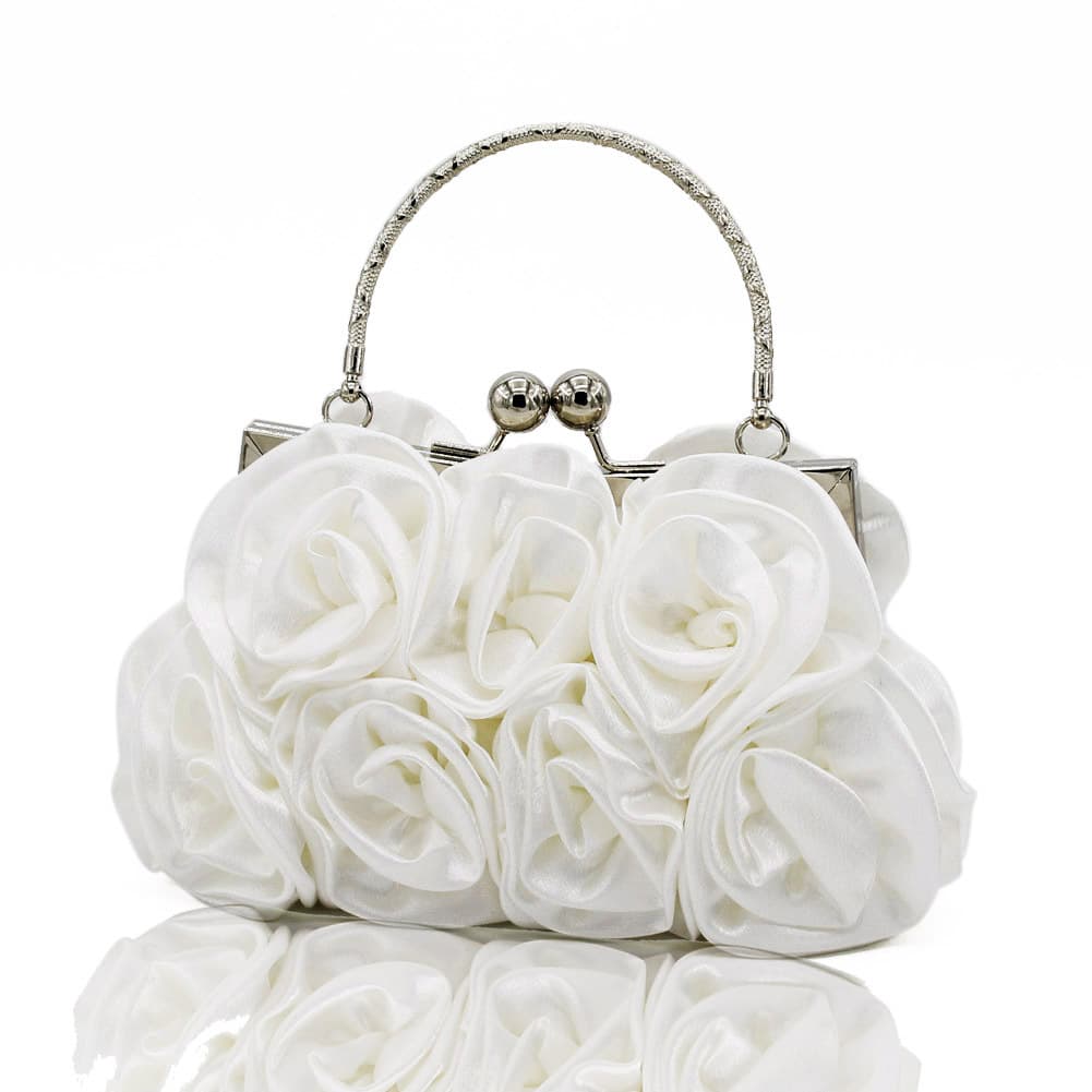 Satin Flower Clutch Bag Cross-Border Hot-Selling Silks and Satins Bag 14 Roses Handheld Evening Bag