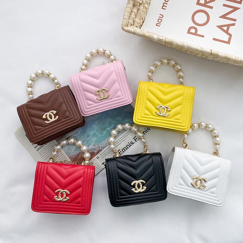 Children's Bags Autumn New Style Girls' Pearl Handbag Small Chanel-Style Princess Chain Shoulder Crossbody Bag Trendy