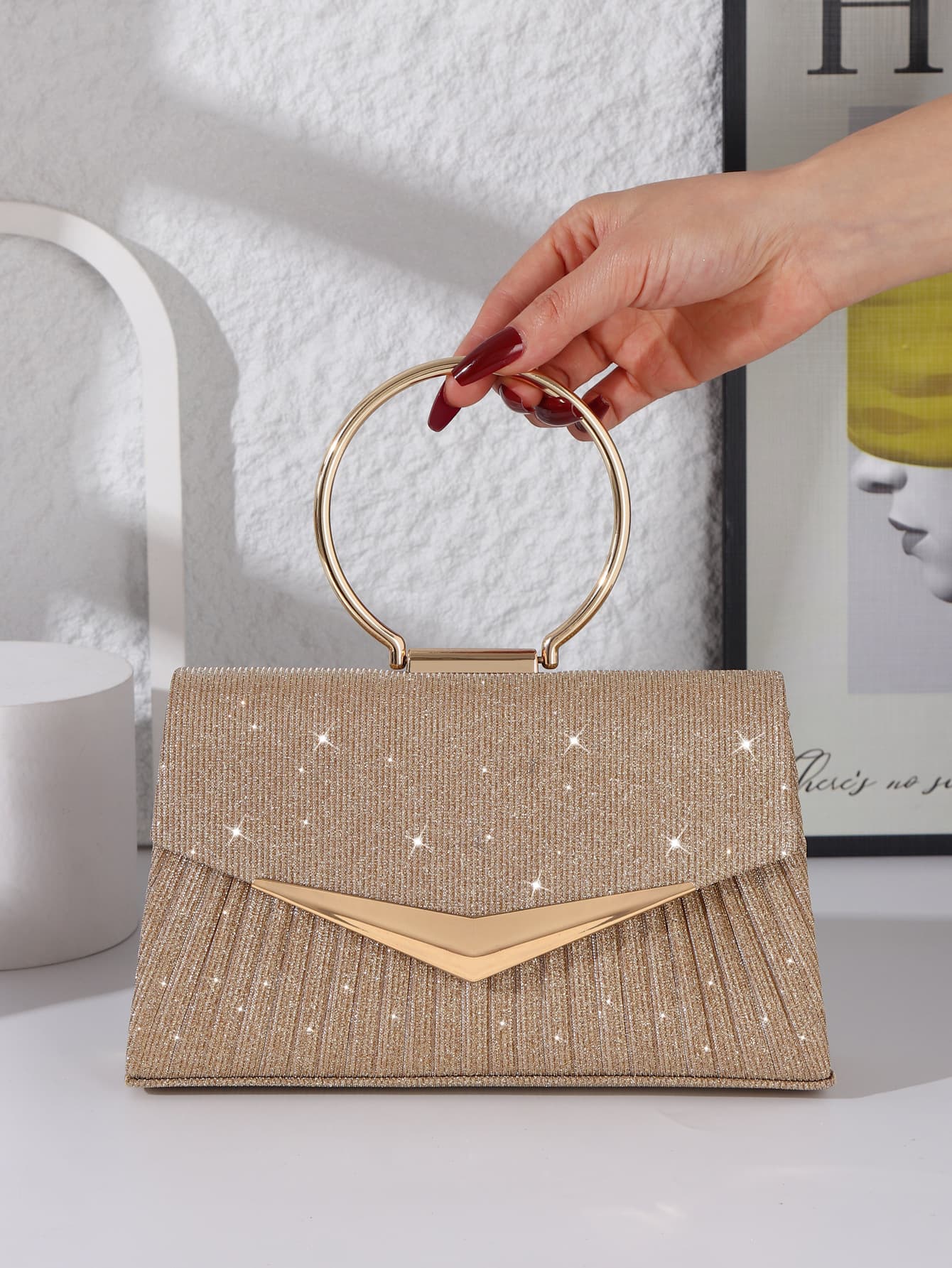 Cross-Border New Style Evening Bag, Fashionable and Simple Handbag, Light Luxury European and American Style Evening Bag, Pleated Wedding Bag for Women
