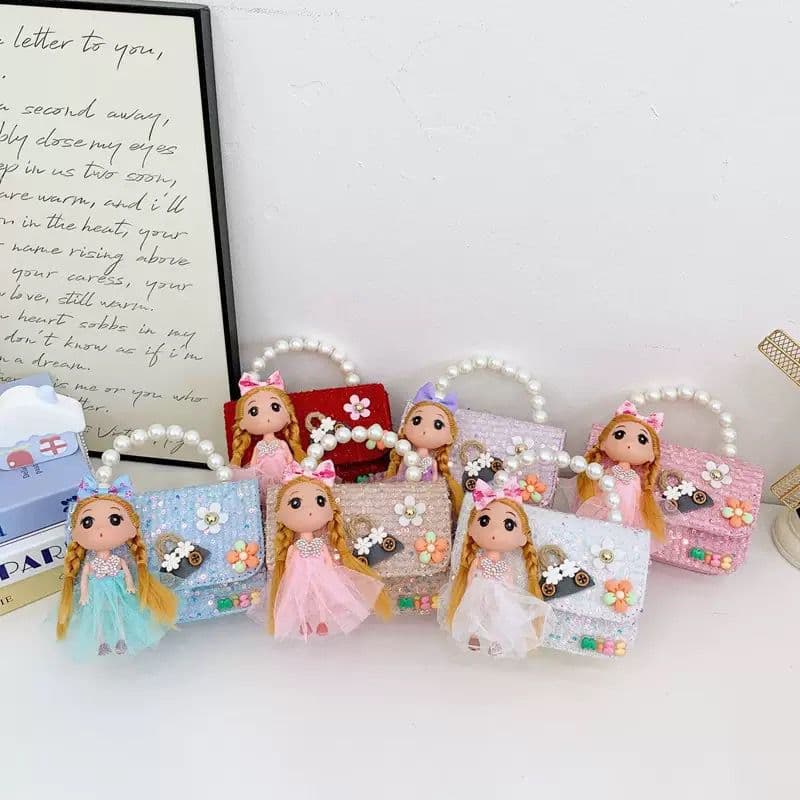 New Fashion Doll Shoulder Bag Pearl Portable Children's Bag Sequin Chain Stylish All-match Crossbody Bag Wholesale