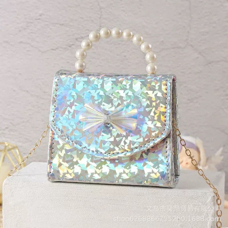 Chanel Style Summer New Shining Sequin Bow Pearl Portable Crossbody Bag for Children