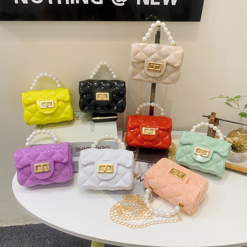 Children's Jelly Bag Children's Bag Fashion Handbag New Trendy Cute Pearl Chain Shoulder Bag Women's Bag