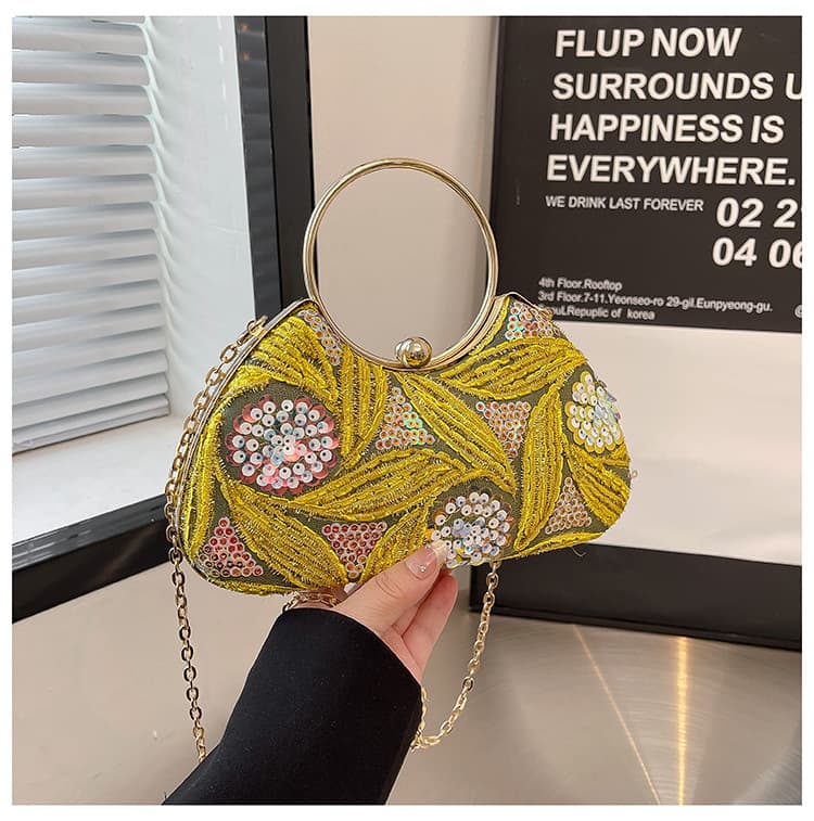 Vintage Sequin Evening Bag New Model Artistic Chinese Style Handbag Chain Simple Crossbody Bag Light Luxury